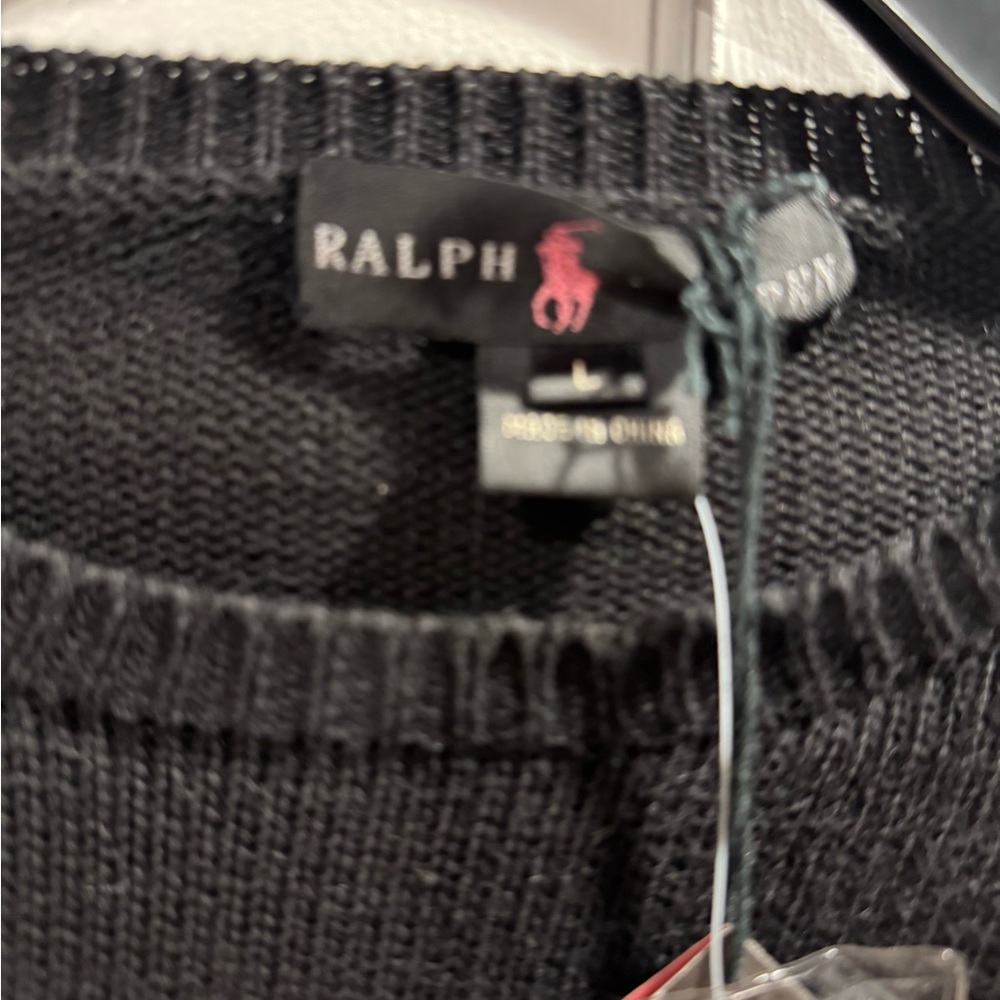 NWT Lauren Ralph Lauren Black Sweater w Pink Pony Logo - Picture 6 of 10